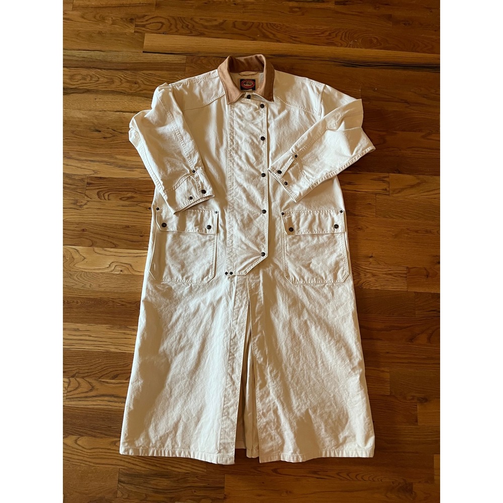 Vintage Australian Outback Collection Men Duster Coat Cream Canvas